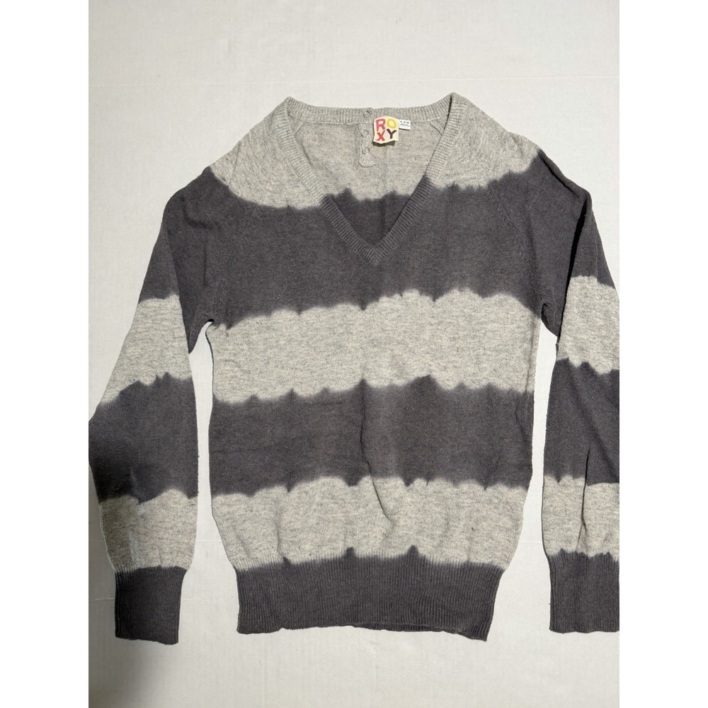 Y2K Roxy Sk8 Grey long sleeve v-neck Pullover Sweater Women's XL